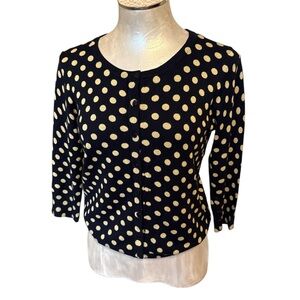 89th & Madison Women’s Navy&Tan Polka Dot Fitted Cardigan 3/4 sleeves medium
